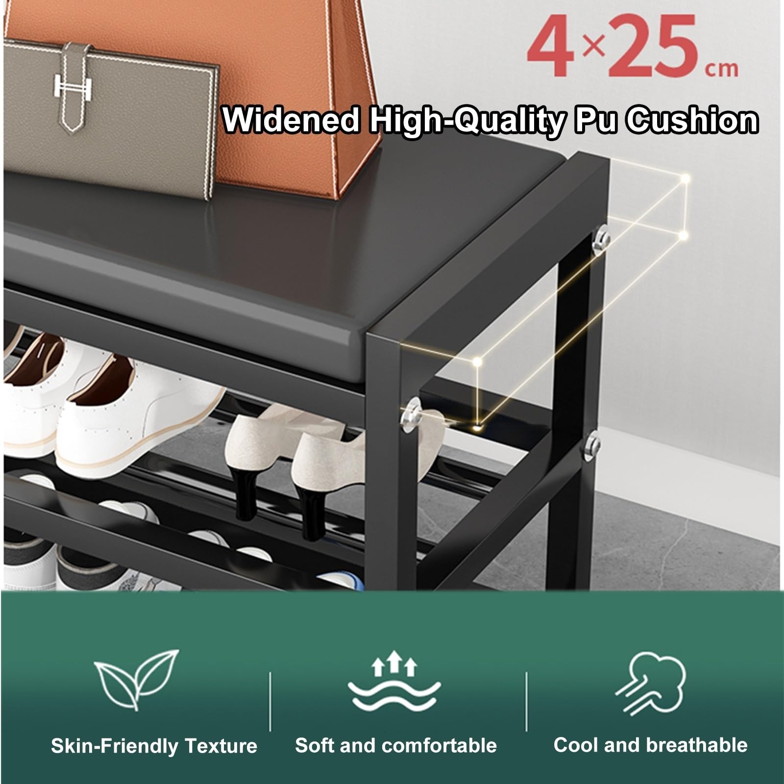 Panca Imbottita Porta Scarpe con ripiano Resistente alle intemperie, Organizer per Ingresso, Seduta salvaspazio per Soggiorno, Camera da Letto, Balcone (OneSize)