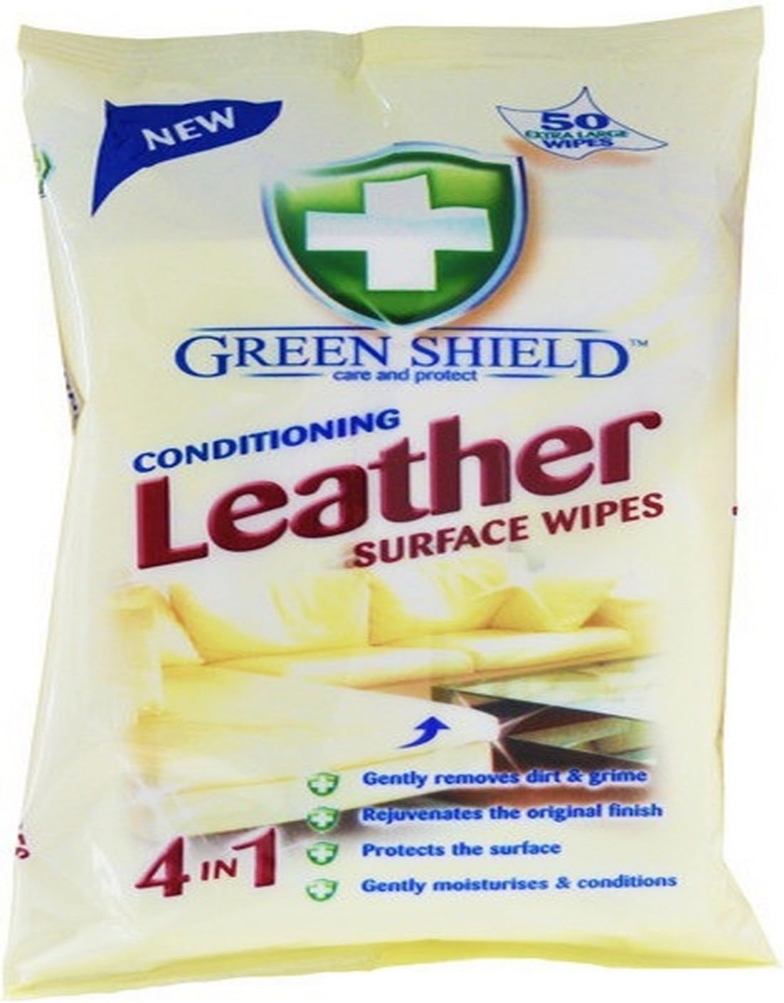 GREEN SHIELD CONDITIONING LEATHER SURFACE WIPES 70 PACK - EXTRA LARGE WIPES