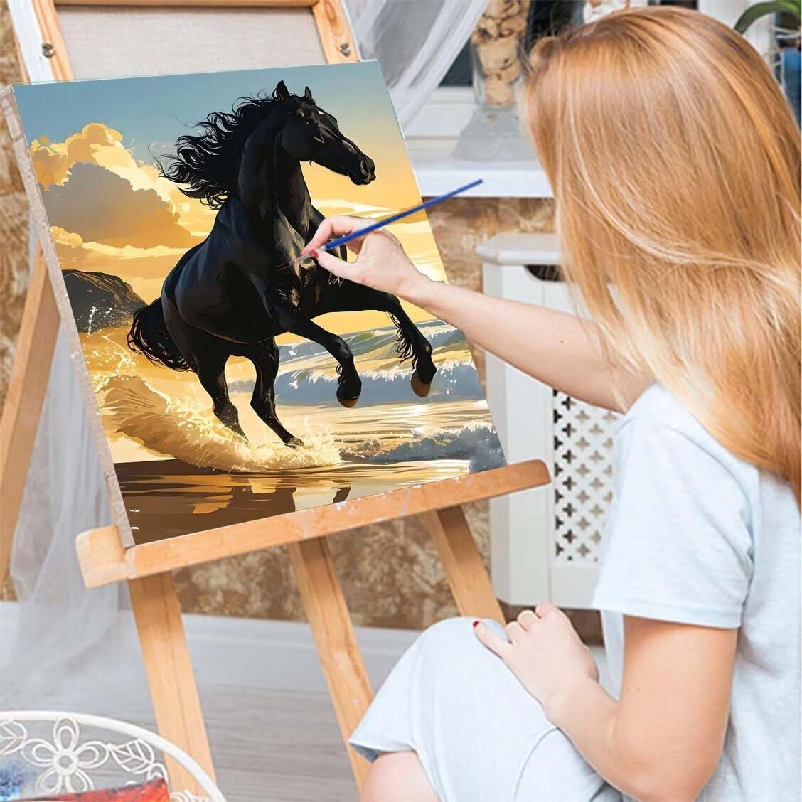 Malowanie po numerach, dla dzieci, dorosłych, początkujących, zestawy do malowania olejnego, akcesoria pędzlowe, na płótnie, z pędzlami, pigment akrylowy, zwierzęta, konie, obraz cyfrowy, dekoracja