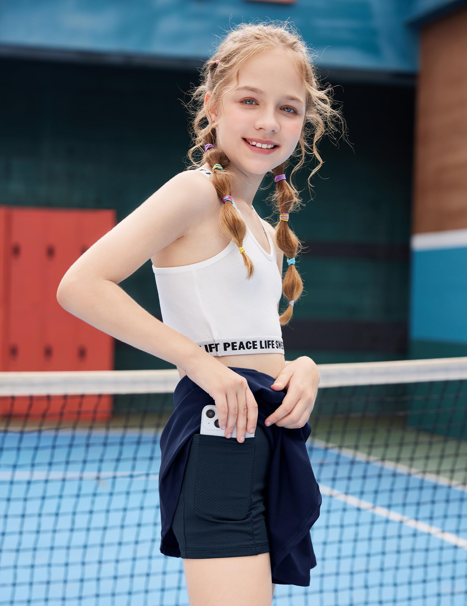 Arshiner Jupe de tennis pour fille avec pantalon - Taille haute - Jupe de sport - Ligne A - Jupe plissée - Jupe de pom-pom girl avec poches - 6-15 ans - 4