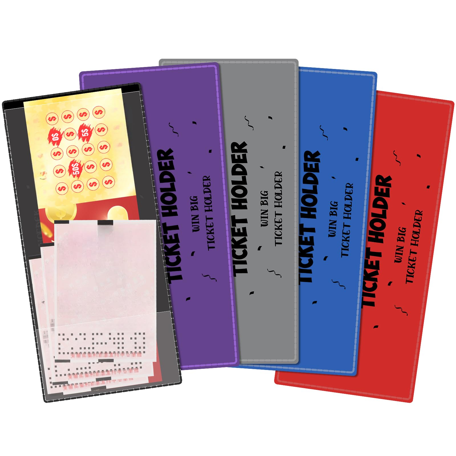 Geosar5 Pcs Lottery Ticket Holders 4.3 x 9.45 Inches Assorted Colored Ticket Topload Holder Lottery Ticket Holders for Tickets Home Office Supplies