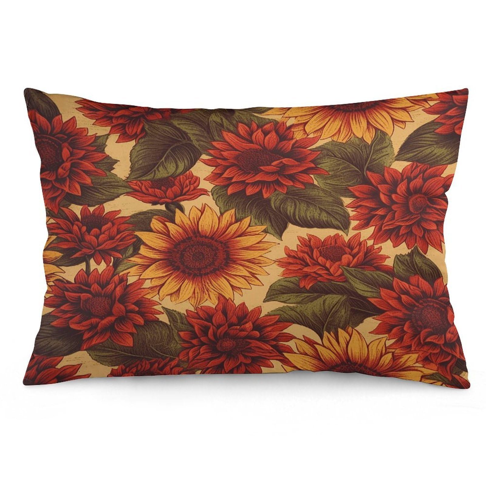 Red Sunflower Throw Pillow Cover Soft Pillow Case Decorative Lumbar Pillow Cover Cozy Throw Pillowcase Polyester Rectangular Cushion Case Decor for Couch Sofa Bed