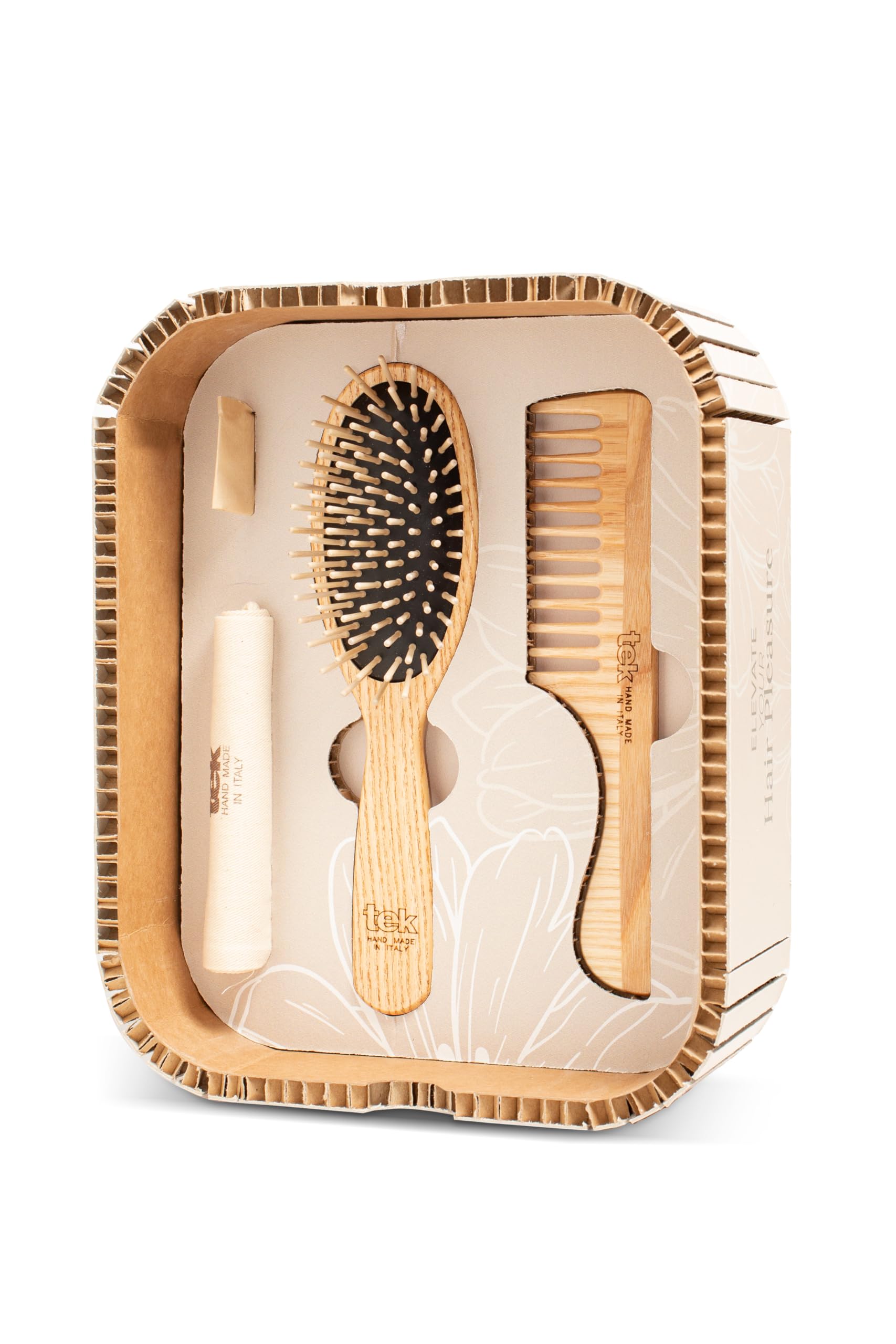 TEK Hair Pleasure Set, Wooden Brush and Comb Kit, Replacement Teeth  Included, Natural and Artisan Hair Care Set, Perfect for Medium Hair