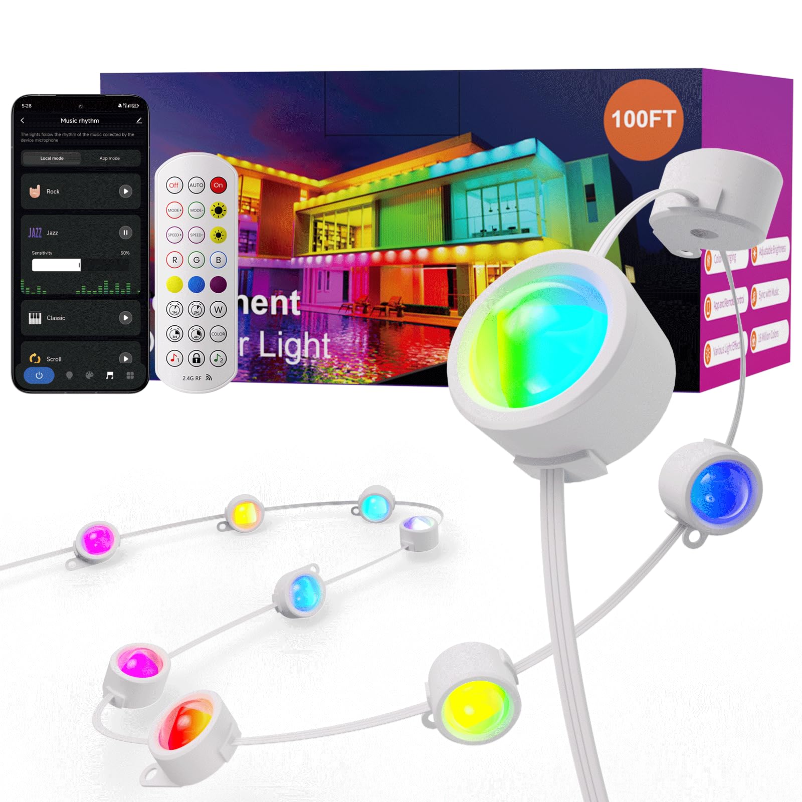 Fitop Permanent Outdoor Lights 100ft
