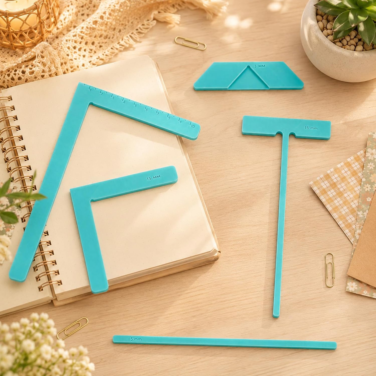 Chsoejuf 5PCS Book Binding Tools Blue Diary DIY Shaped Plastic Template Kit