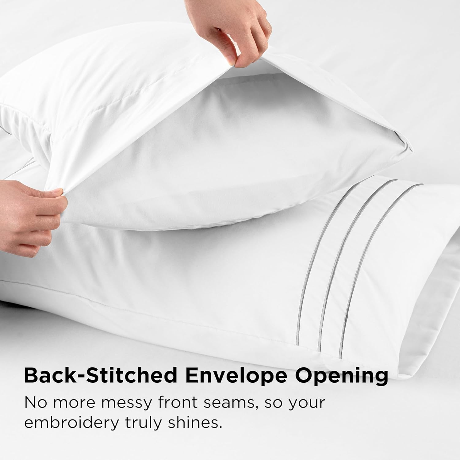 Queen Size 4 Piece Sheet Set with Embroidered Pillowcases, Ultra-Soft Microfiber Comfy Breathable & Cooling Bed Sheets, Deep Pocket Fitted Sheets and Hotel Luxury Cozy Flat Sheets, White