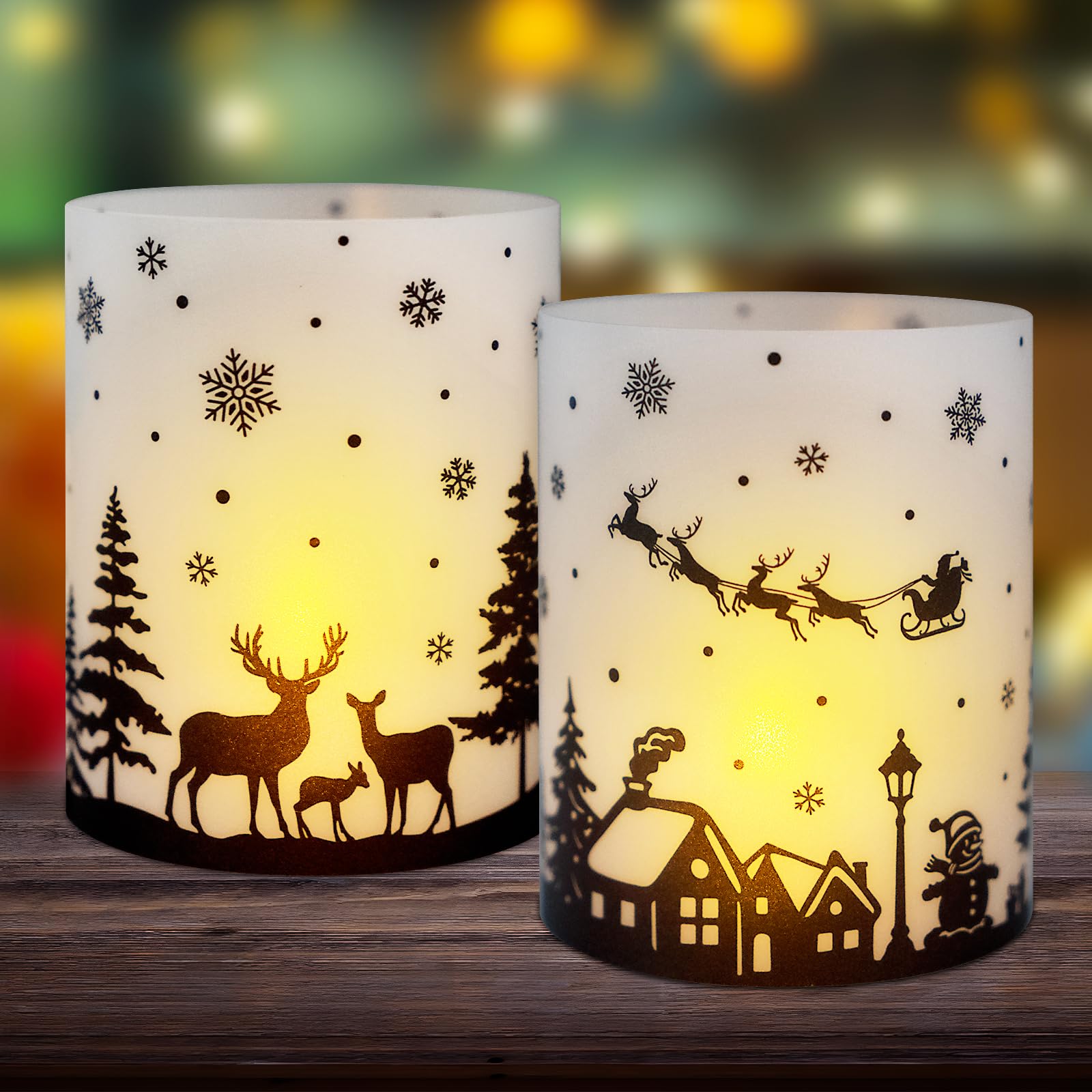BOOMTOP 12pcs Portavela para Decoración Mesa Navidad, Farol Funda Velas Navidad de Muñeco Nieve Reno Árbol, Mini Decoraciñon Lámparas Mesa, Vela Decoración, Portavelas de Velas PVC Pequeñas Navidad