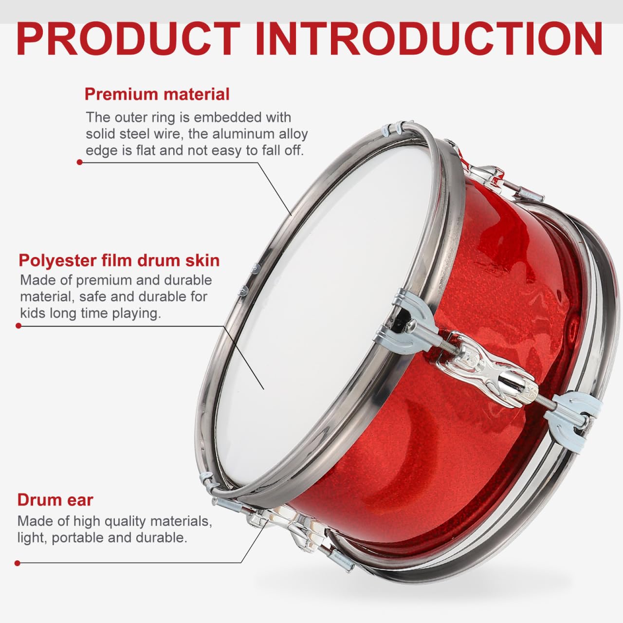 ERINGOGO 1 Set Snare Drum 11in Orff Percussion Marching Drum Performance Instrument for Music Education Stage Performance - Image 4