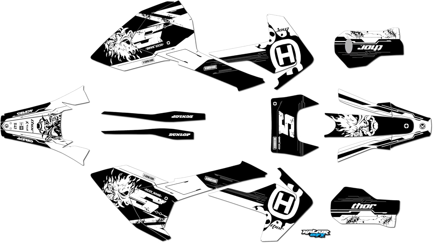 Graphics Kit for Husqvarna ENDURO FE250 FE350 FE450 FE501 (2017-2019) NIGHTCITY Series White 21 Mil - Dirt bike Custom Racing Graphics Decals Stickers Kit, no-plastics