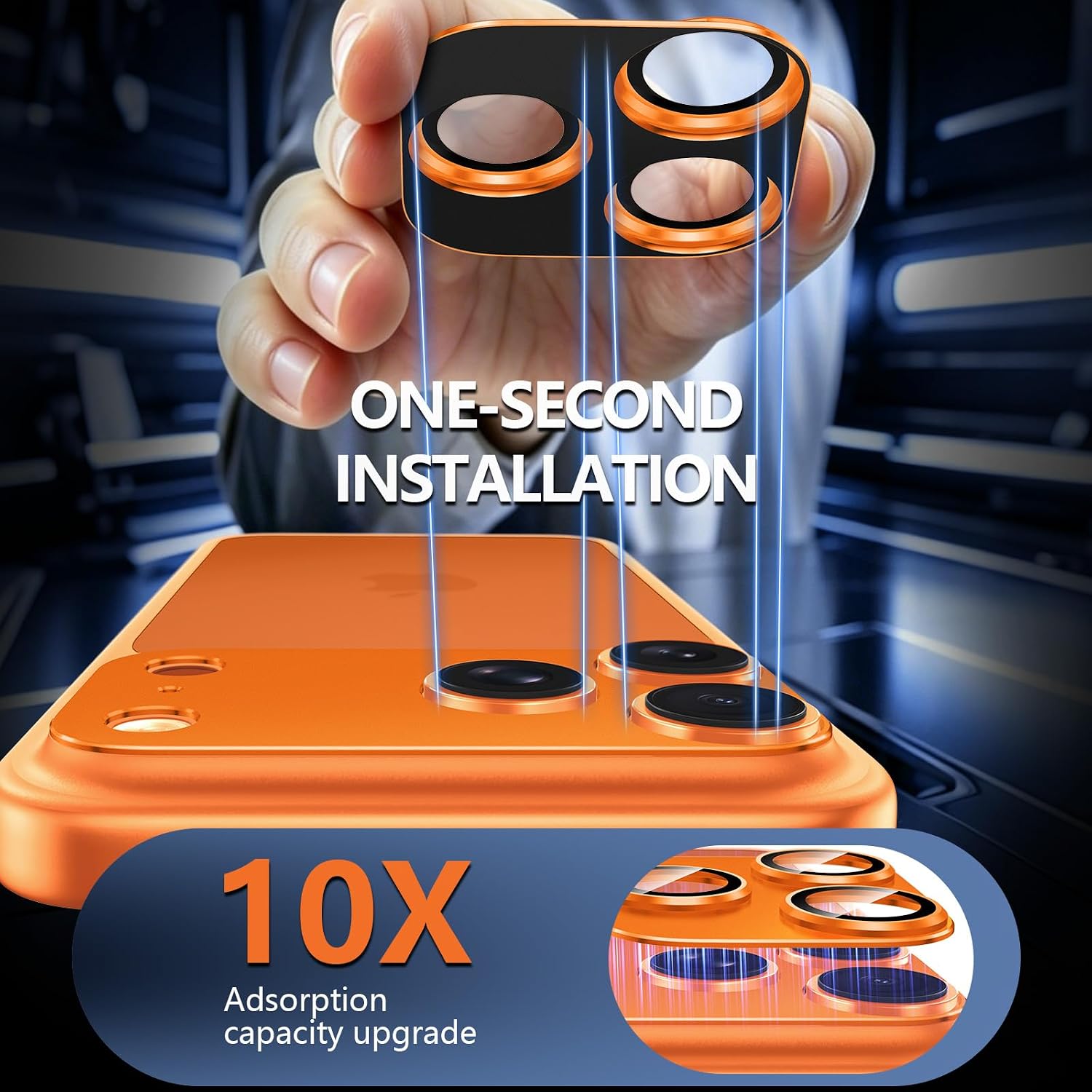 for iPhone 17 Pro Max Camera Lens Protector, Magnetic 9H Tempered Glass Lens [Military Grade Shatterproof] [Strong Adsorption] Full Coverage Metal Aluminum Alloy Cover, Cosmic Orange
