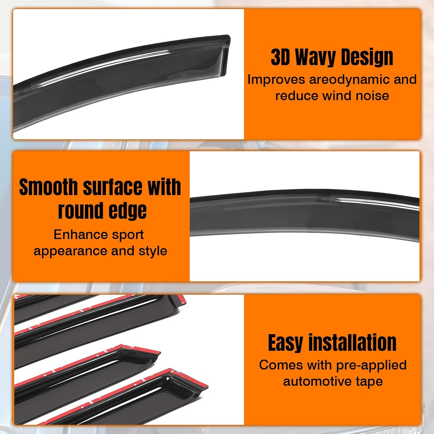 Tape on Window Visor Deflectors, Compatible with 2008-2012 Mazda CX-7, Acrylic Smoke Tinted Slim Style Window Rain Guards, Sun Wind Side Vent Visor Set, 4 Pieces