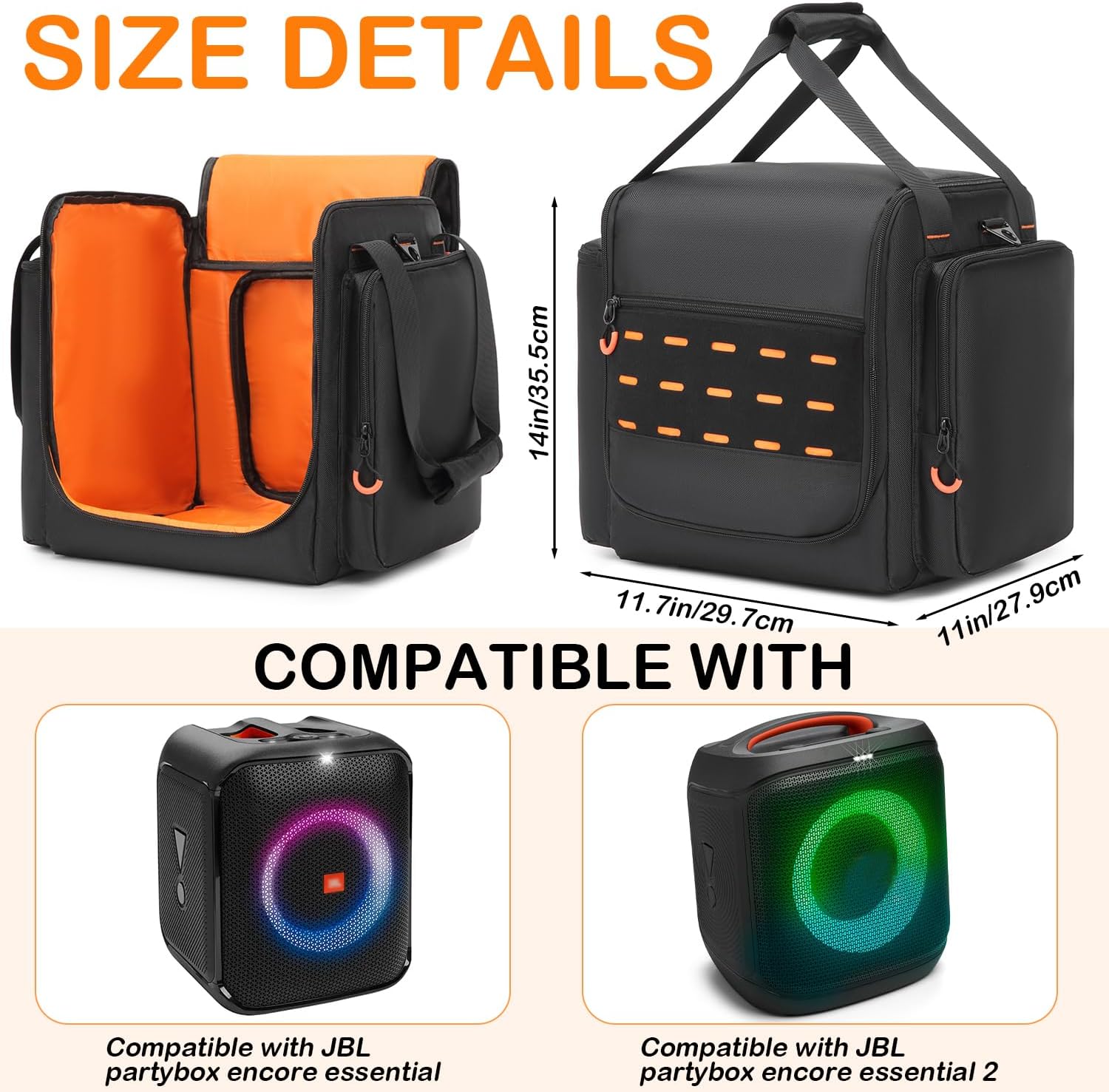 Travel Carrying Case for PartyBox Encore Essential/Essential 2, Portable PartyBox Case Encore 2 Case Speaker Bag with Strap & Organized Pockets for Microphones, Chargers, Cables & More