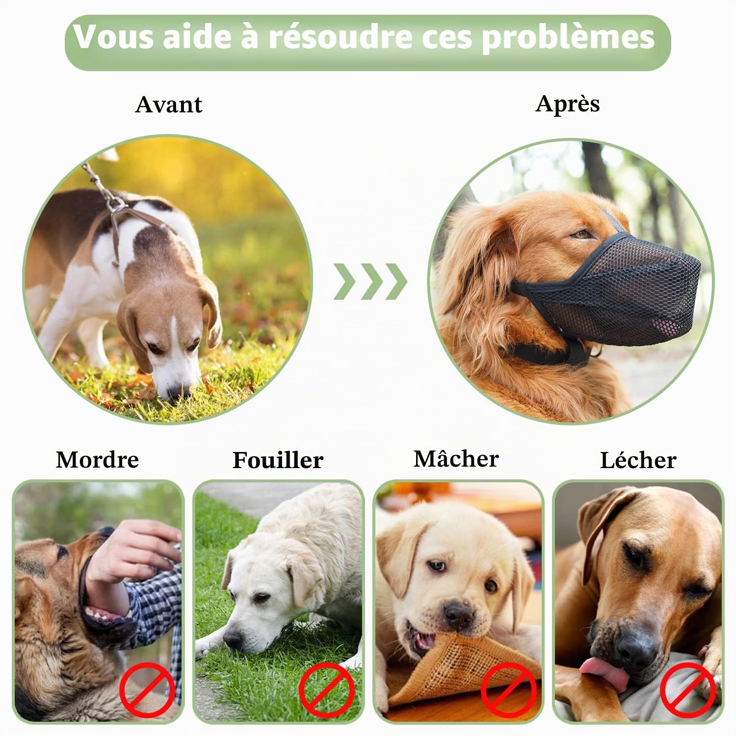Mayerzon Muselière brevetée en Maille Souple pour Chiens de Petite, Moyenne et Grande Taille, pour la fouille, Les morsures, Le léchage et Le mâchouillage, Permet de haleter et de Boire, Noir, L