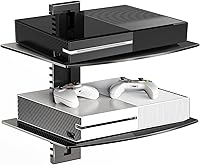 Suptek 2-Tier Glass Floating TV Wall Shelves for DVD Players, PS4, Cable Boxes - Adjustable, 17.6lbs Capacity, Black