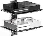 Suptek Glass Floating Shelves, TV Wall Mount with Shelf for DVD Player / PS4 / Cable Boxes/Game Consoles/Sky Box/TV Accessories, Flat Black 2-Tier Wall Mount Bracket