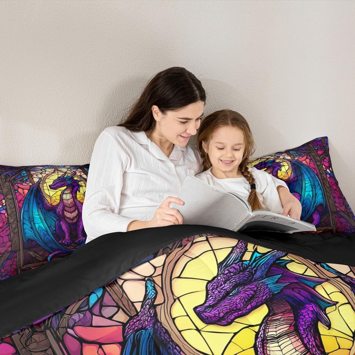 Feelyou Dragon Kids Comforter Set Twin Size Diamond Painting Bedding Set Vintage Duvet Quilt for Kids Boys Girls Bedroom Blue Purple Decor Microfiber Ultra Soft Breathable