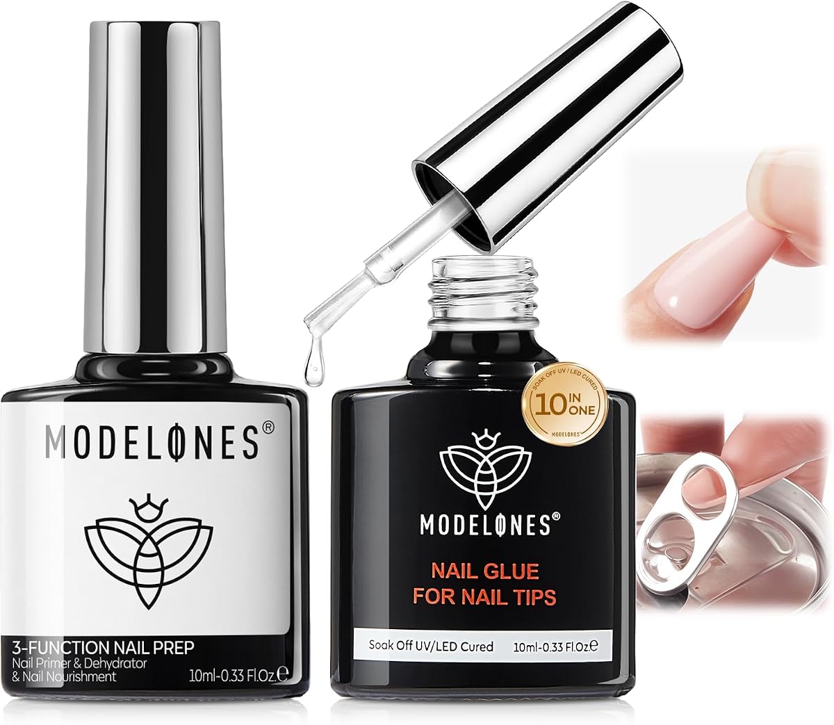 modelones Gel Nail Glue and Dehydrator & Primer Nourishing Prep Kit | for Nail Tips, Acrylic & False Press On Nails, Strong Adhesive Bond for Long-lasting Nails Base Coat Supports Growth