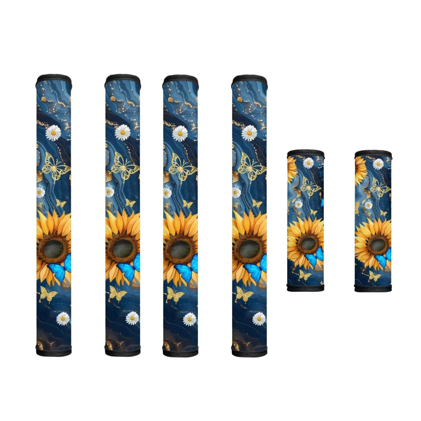 6 PCS Fridge Oven Door Handle Covers Kitchen Electrical Appliance Decor Handles Washable Fabric Indoor Decor Keep Off Stains Dust Fingerprint, Marble Sunflower Butterfly Daisy Dark Blue