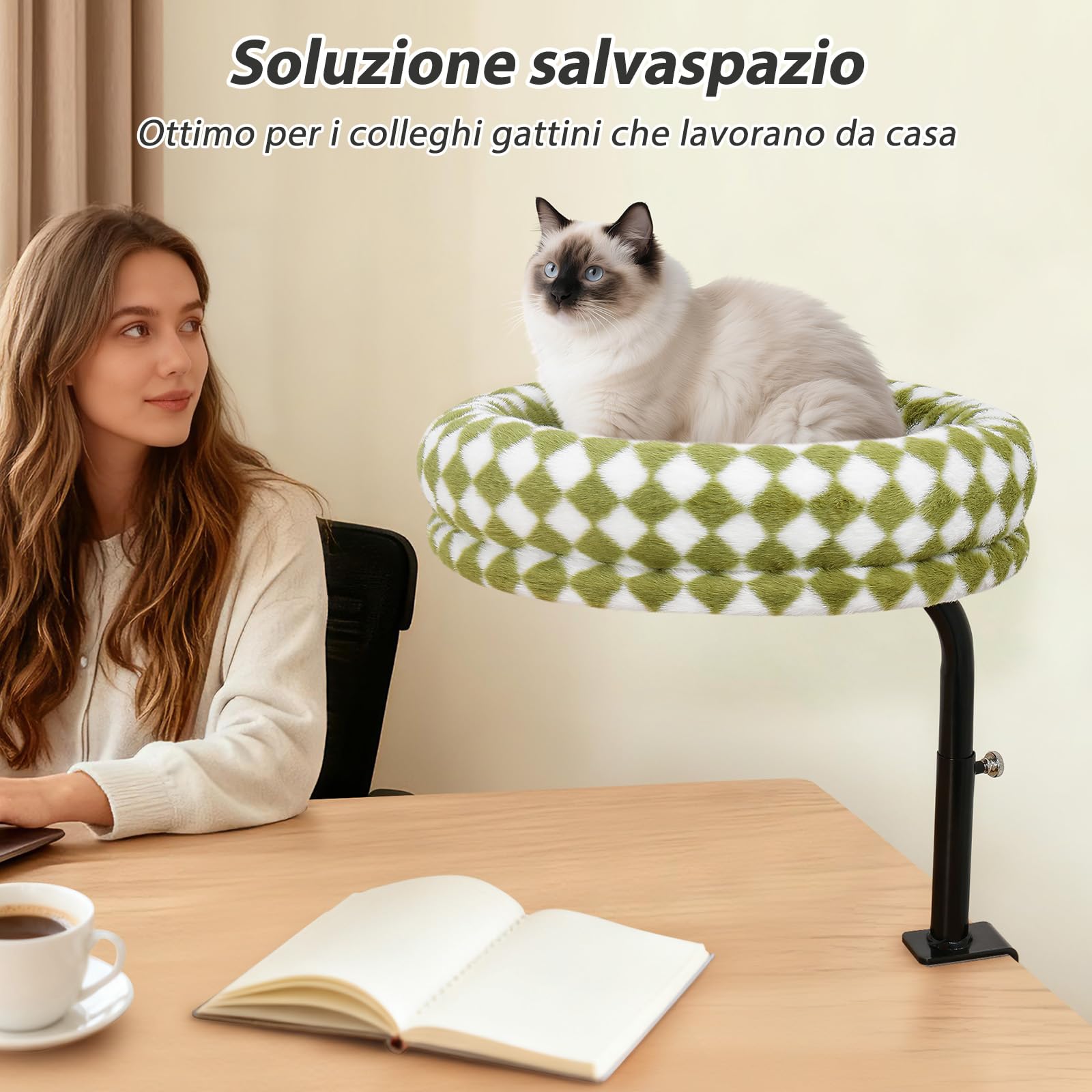 GUUSII HOME Letto per Gatti da Scrivania Girevole a 360° Rialzato Amaca Cuccia Gatti da Interno Fino a 18kg Lettino Trespolo per Gatto Facile da Montare Lavabile in Lavatrice Cat Desk Bed (Verde)