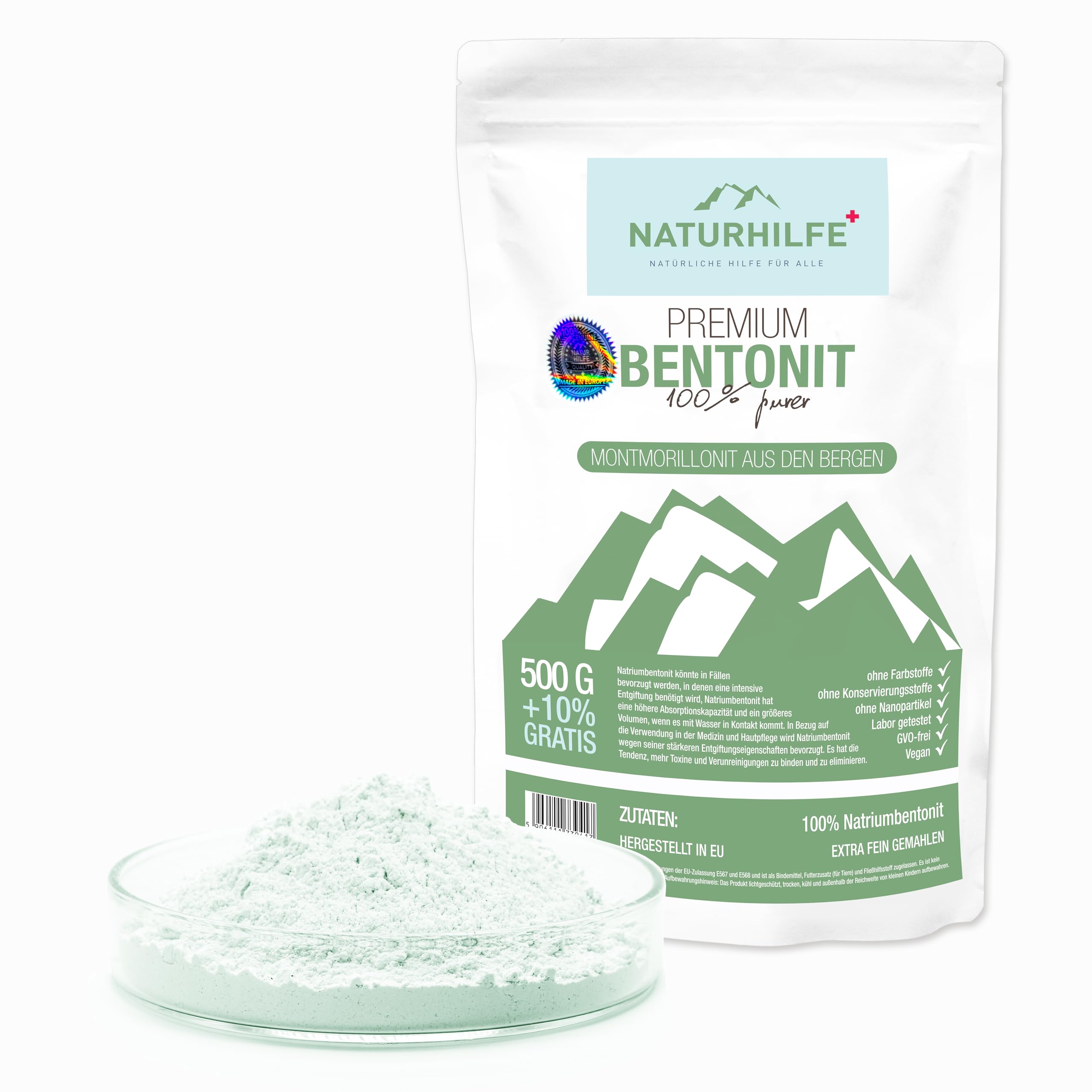 Bentonit w proszku 550 g - Testowana laboratoryjnie glinka mineralna Bentonit sodowy - Minerały wulkaniczne dla zdrowej skóry i detoksu - 100% czystości