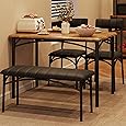 GarveeHome Dining Table Set for 4, Kitchen Table with 2 Upholstered Chairs and Bench, Wood Kitchen Dining Room Set, for Small Space, Apartment, Home, Kitchen, Retro Brown