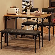 GarveeHome Dining Table Set for 4, Kitchen Table with 2 Upholstered Chairs and Bench, Wood Kitchen Dining Room Set, for Small Space, Apartment, Home, Kitchen, Retro Brown