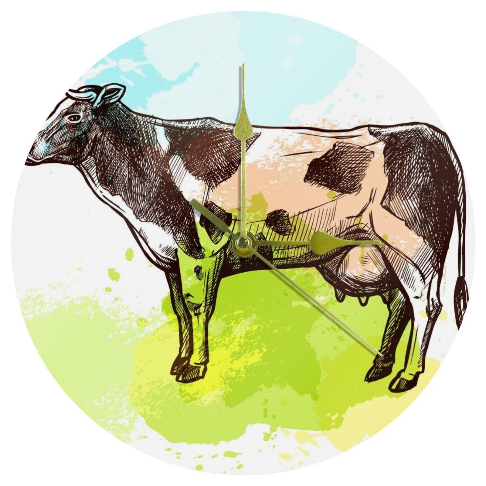 Horloge murale vache décorative en acrylique pour cuisine familiale et salle de classe