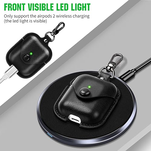 Miniatura 3 de Funda de cuero para Airpods con llavero, funda protectora de cuero vintage portátil a prueba de golpes para Apple AirPods 1 y AirPods 2 funda de