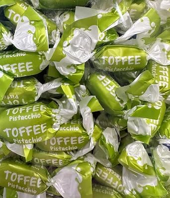 SweetGourmet Italian Pistachio Toffee, Wrapped Hard Candy, 2 Pounds