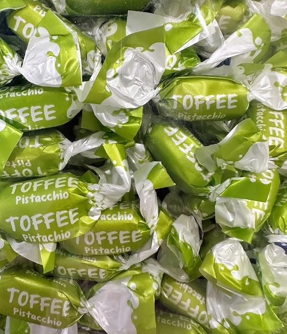 SweetGourmet Italian Pistachio Toffee, Wrapped Hard Candy, 2 Pounds