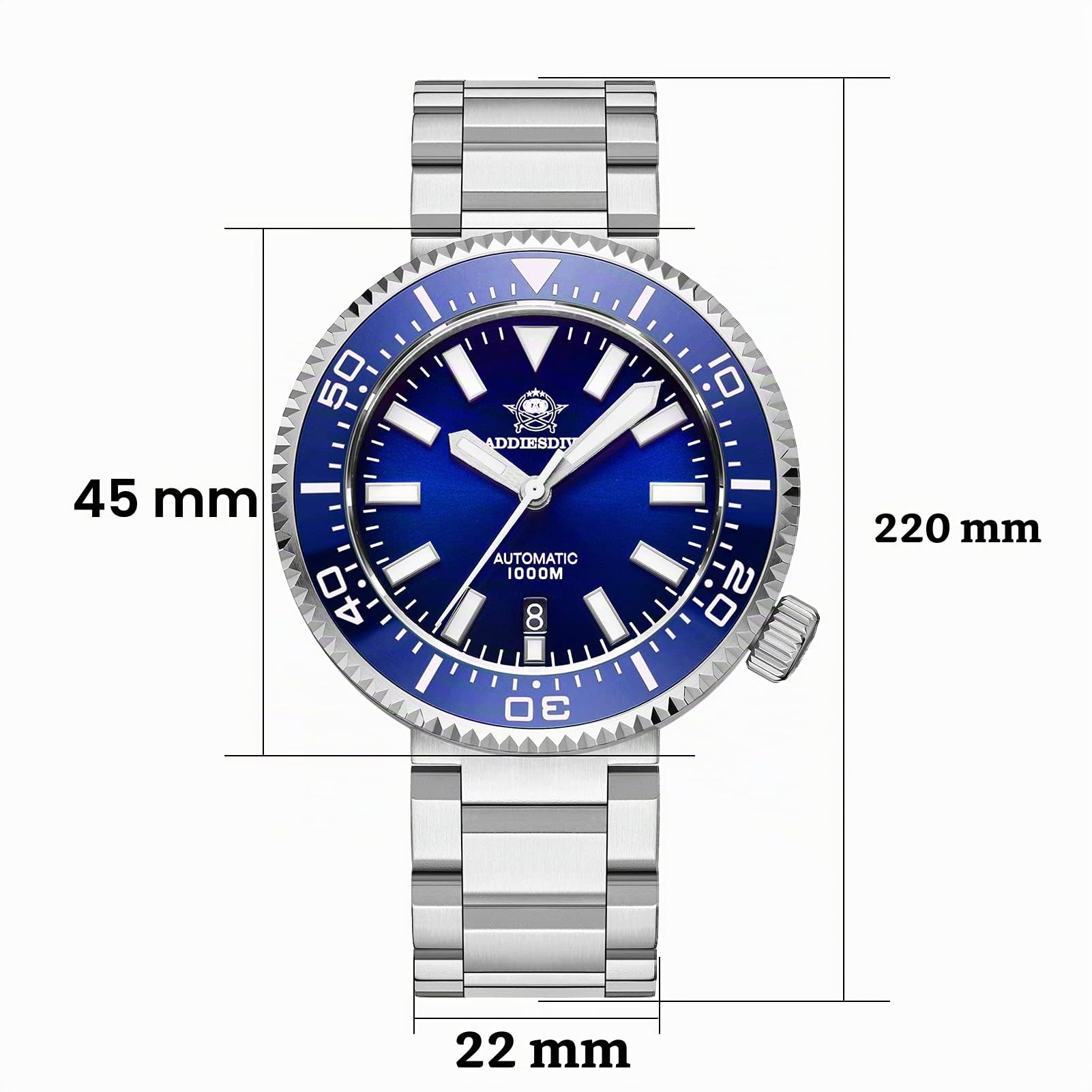 ADDIESDIVE Orologio Subacqueo Uomo Blu Diver 1000 Metri Automatico NH35A Uomo Acciaio Luminescente Zaffiro Sintetico