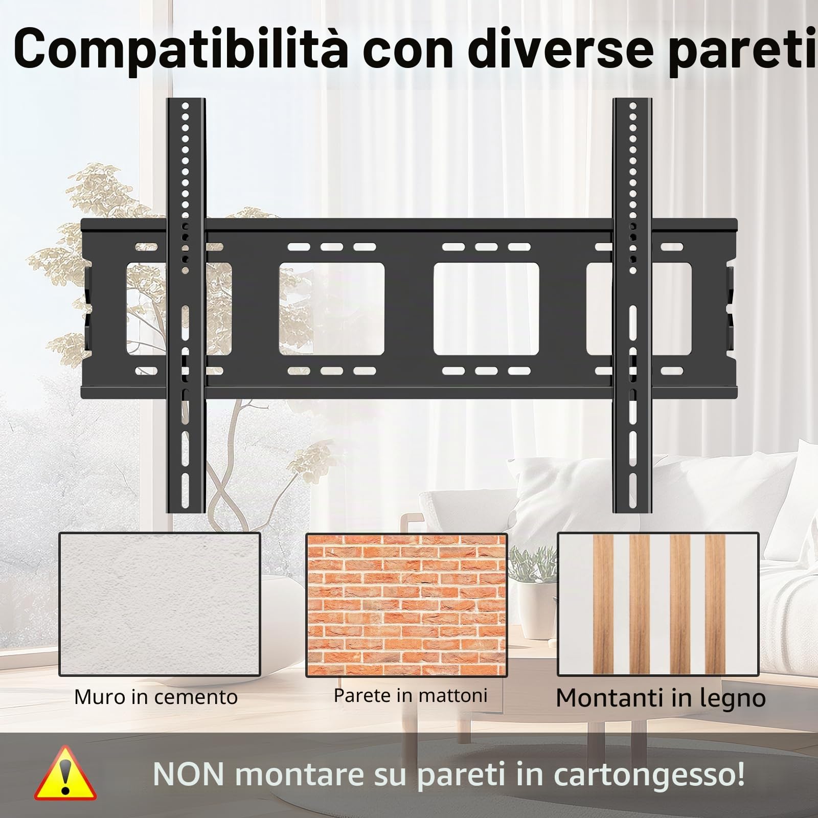 Supporto da parete per TV fisso da 50 a 120 pollici, resistente e curvo, max. VESA 900 x 600 mm, può contenere fino a 125 kg, ultra sottile e pesante, montaggio a parete 75 80 85 90 100"