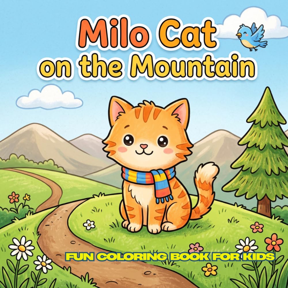 Milo Cat on the Mountain: 30 Simple Mountain Adventure Coloring Pages for Kids Ages 4–12 | 8.5 x 8.5 Inch Square Coloring Book
