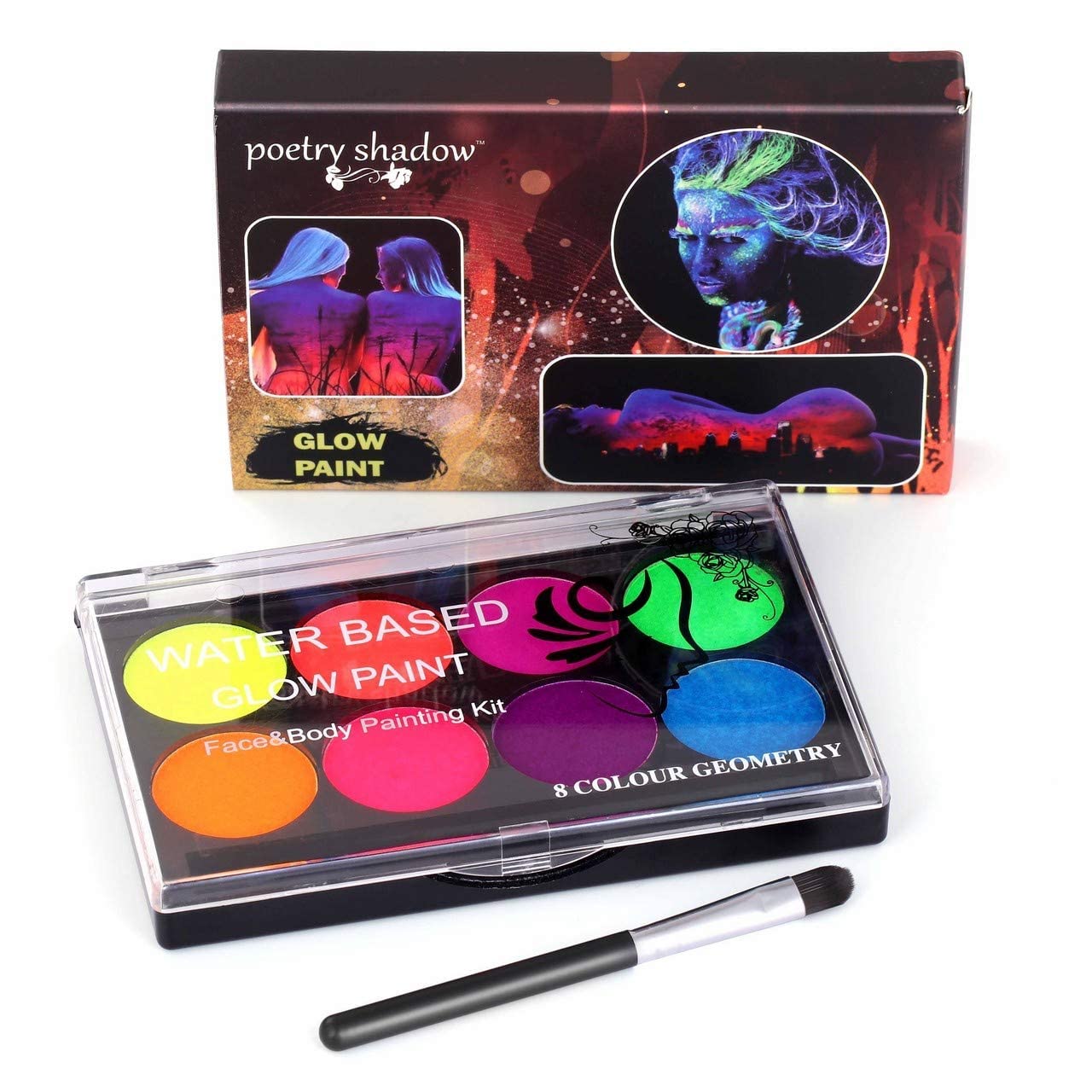 CCbeauty UV Glow Body Paint Neon 8 Fluorescent Colors Face Body Glow Black Lights Makeup Water Activited with 11 Painting Brushes Non-Toxic for Halloween Costume Masquerades Club Makeup : Beauty & Personal Care