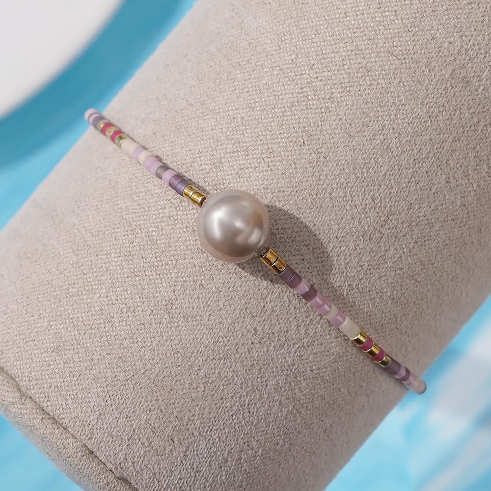 Colorful Beaded Pearl Pendant Stackable Drawstring Bracelet for Women Fashion Boho Bracelet,Handmade Stretch Trendy Jewelry Gift Friendship - Image 2