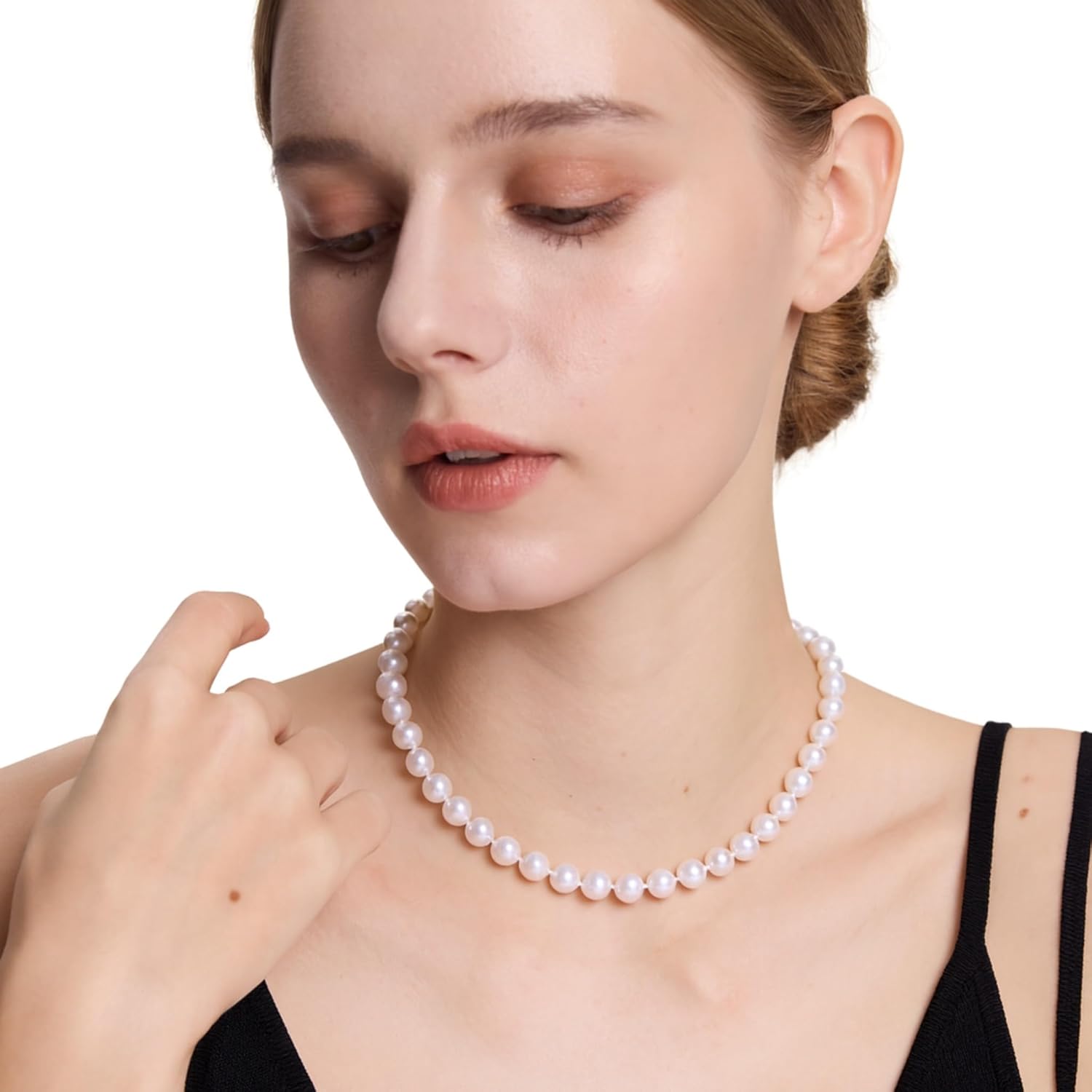 II ROUND PEARL II Real Pearl Necklace for Women Ivory Beige Cream White Pearls Jewelry Men Cultured Freshwater Sterling Silver Wedding - Image 3