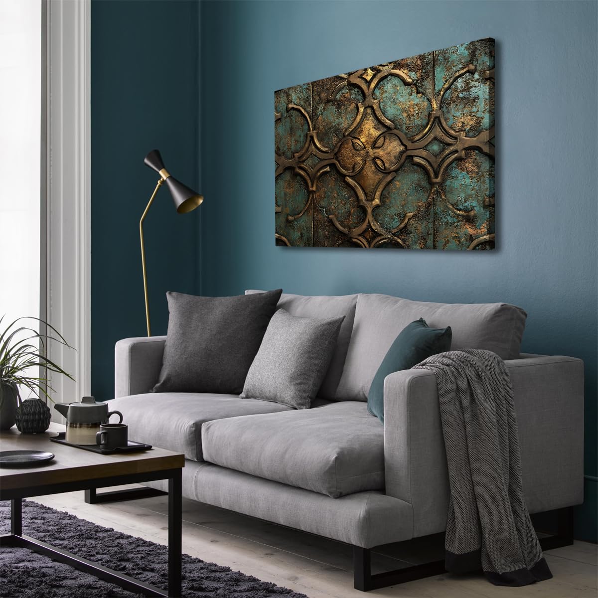 Via Vela Vintage kwiatowy obraz na płótnie geometryczne kwiaty rustykalne teksturowane tło obraz plakatowy shabby chic obraz ścienny do sypialni, kuchni dekoracja 90 x 120 cm