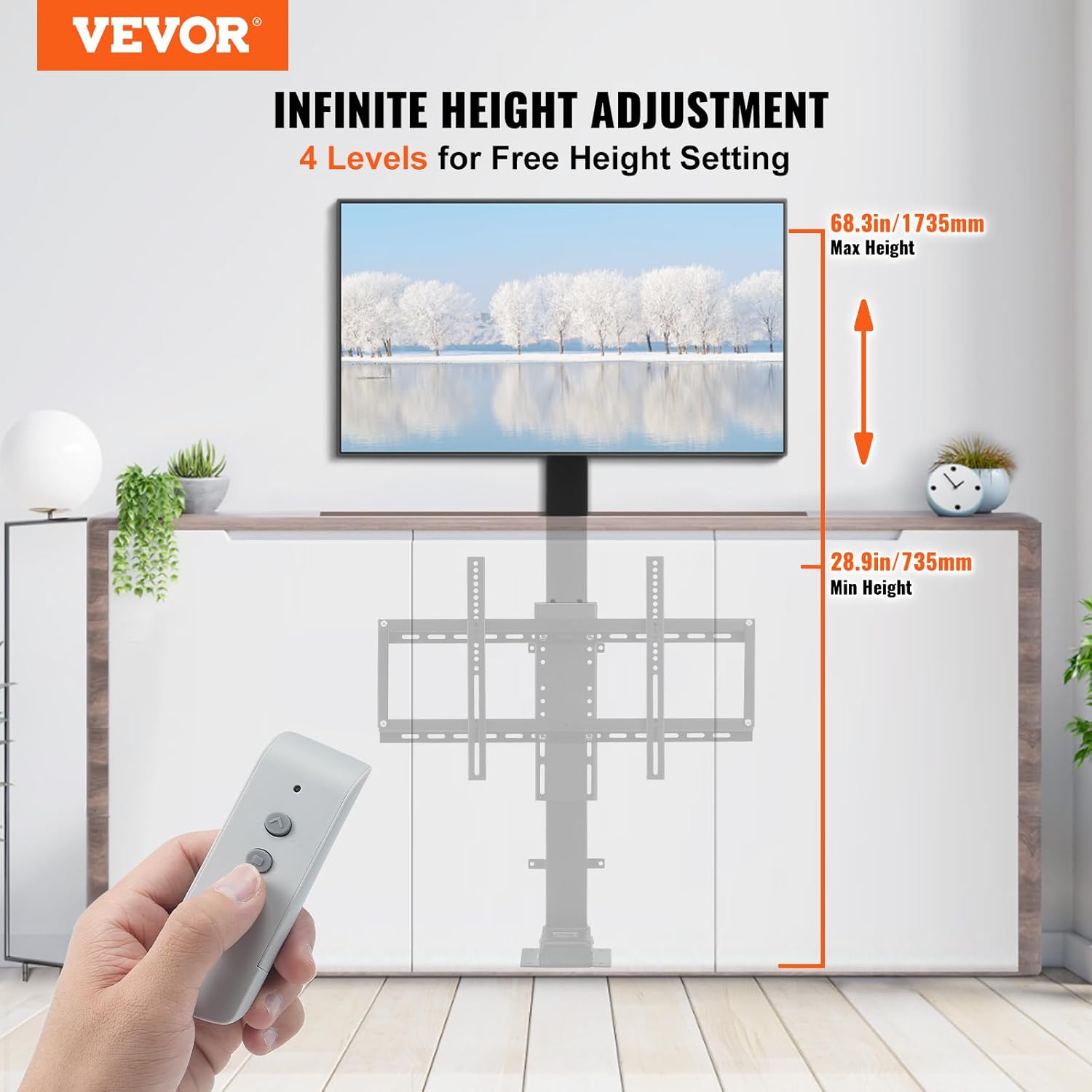 VEVOR Swivel Motorized TV Lift Stroke Length 40 Inch Motorized TV Mount Fit for 32-70 Inch TV Lift with Remote Control Height Adjustable 28.74-68.11 Inch,Load Capacity 154 Lbs,Manual Swivel L/R 30°