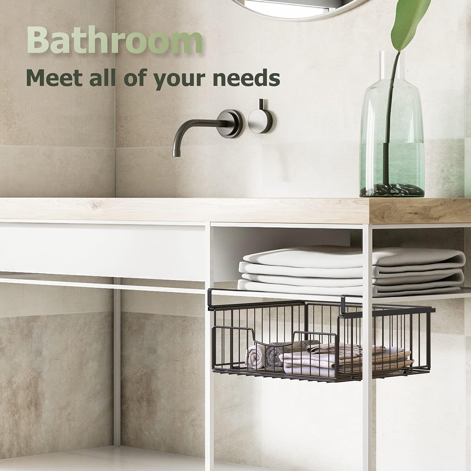 2 cesti portaoggetti in metallo, sotto l'armadio, organizer da appendere per cucina, dispensa, ufficio, scrivania, libreria (nero)