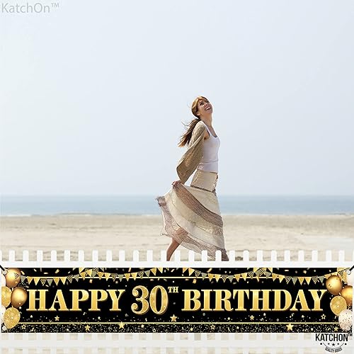 Miniatura 8 de KatchOn, Cartel grande de feliz cumpleaños 30 para patio, 120 x 20 pulgadas, decoraciones de cumpleaños número 30 para mujeres y hombres, pancarta
