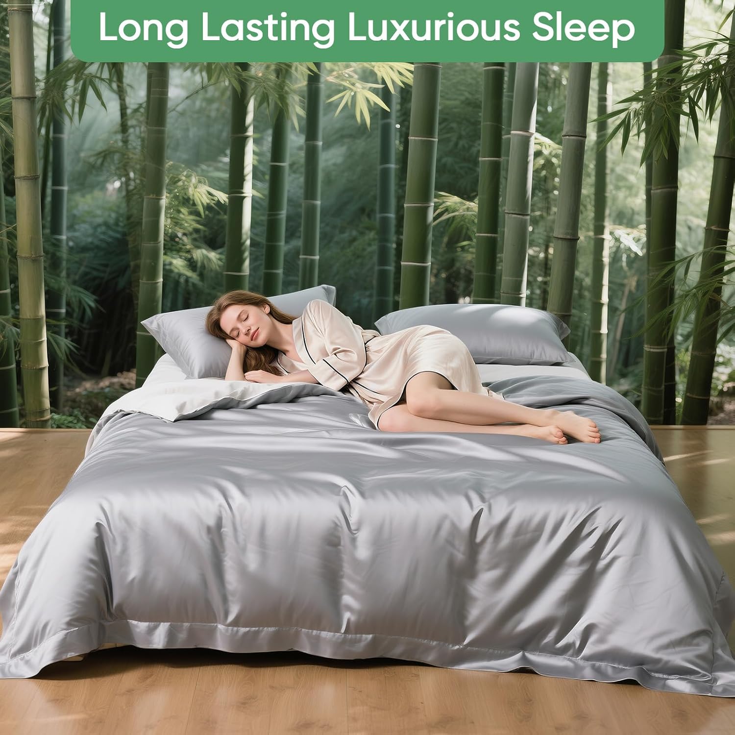 Luxury Organic Tencel & Viscose from Bamboo Cooling Sheet Set,Silky Soft Lyocell Sheets with Deep Pocket, Hypoallergenic & Breathable Bedding with Pillowcases (Gray, King)