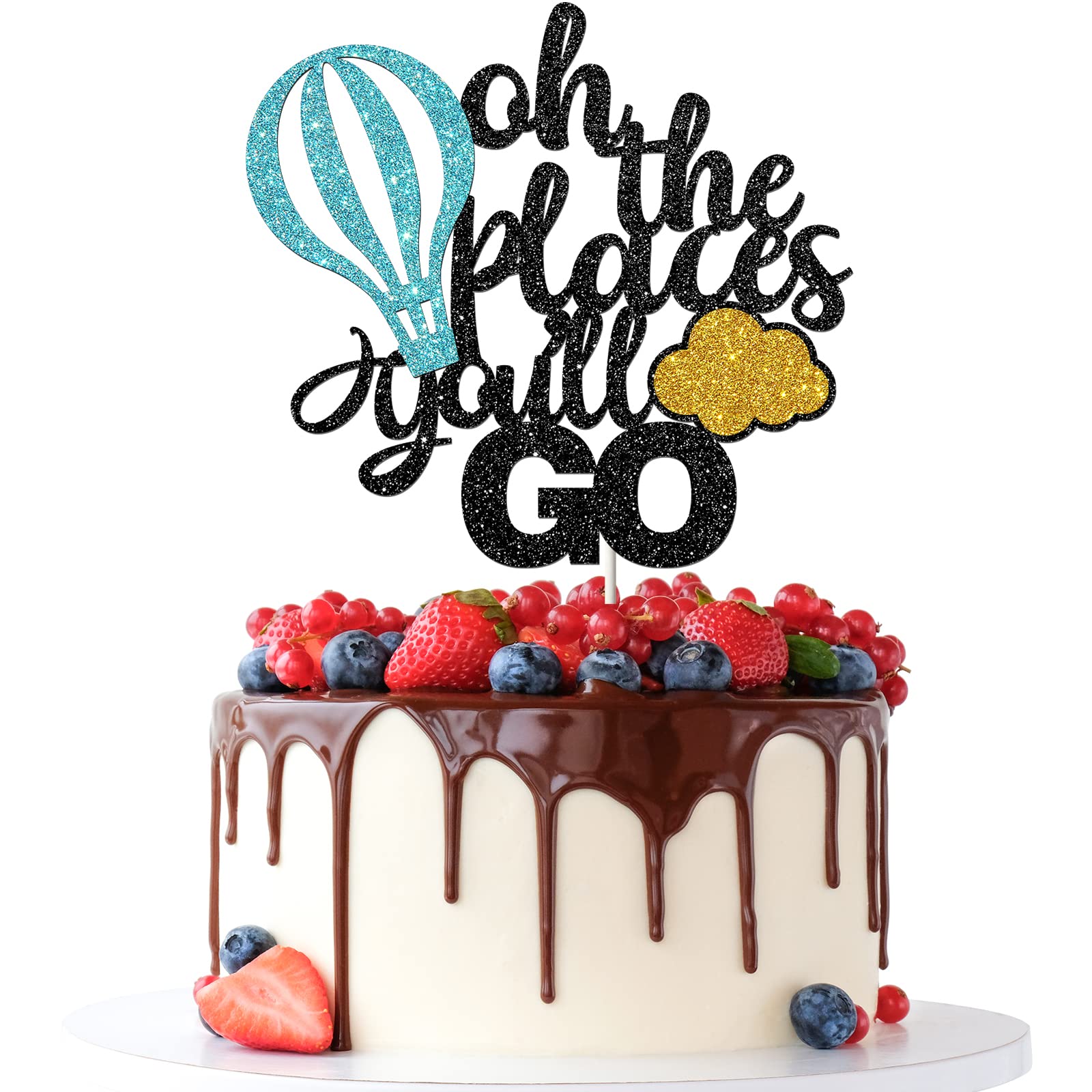 TenhaisiGlitter Oh the Places You'll Go Cake Topper/Travel Themed Cake Decor/Retirement/Graduation/Farewell Party Supplies