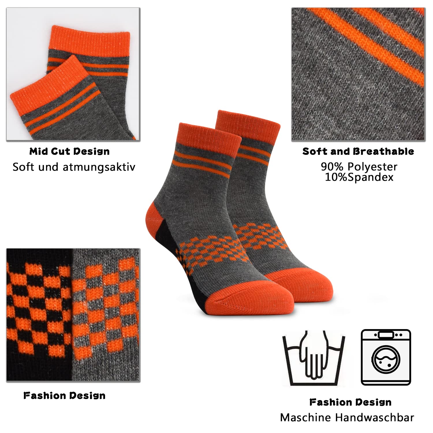 GENTABY Calcetines para niños 12 pares de calcetines coloridos elásticos a cuadros 90% poliéster transpirable calcetines deportivos para niños de 2 a 14 años, talla 23-40