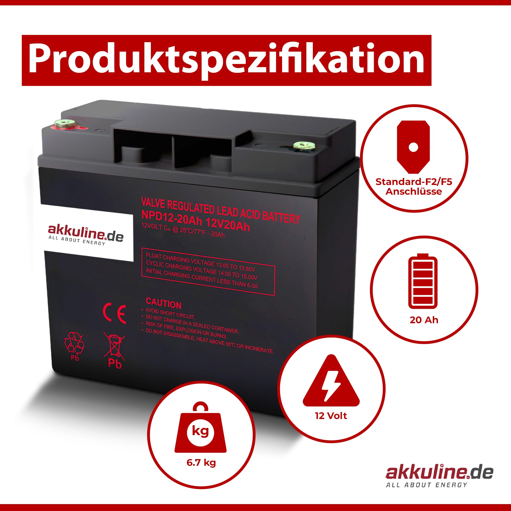 12V 20Ah Blei-Gel Akku - Kompatibel mit RHEHAG 6-DZF-20- Elektro Scooter Batterie - wartungsfrei, E-Scooter mit Straßenzulassung, Elektro Roller Erwachsene, bis 150kg Tragkraft