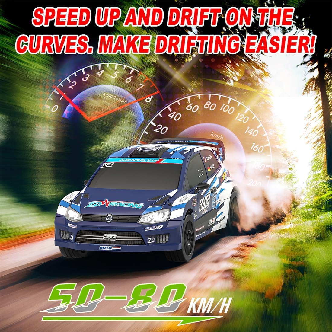 ZD Racing RX12 1/12 RC Drift Car for Adults, 2.4G Full-Proportional 4WD Brushless Mini Remote Control Rally Car with LED Lights, 60KM/H Sports Cars Vehicle Toy Gift -RTR