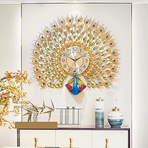 Miniatura 1 de XIALIUXIA Reloj de pared grande con diseño de pavo real auspicioso silencioso sin tictac reloj de pared con números arábigos reloj de pared grande