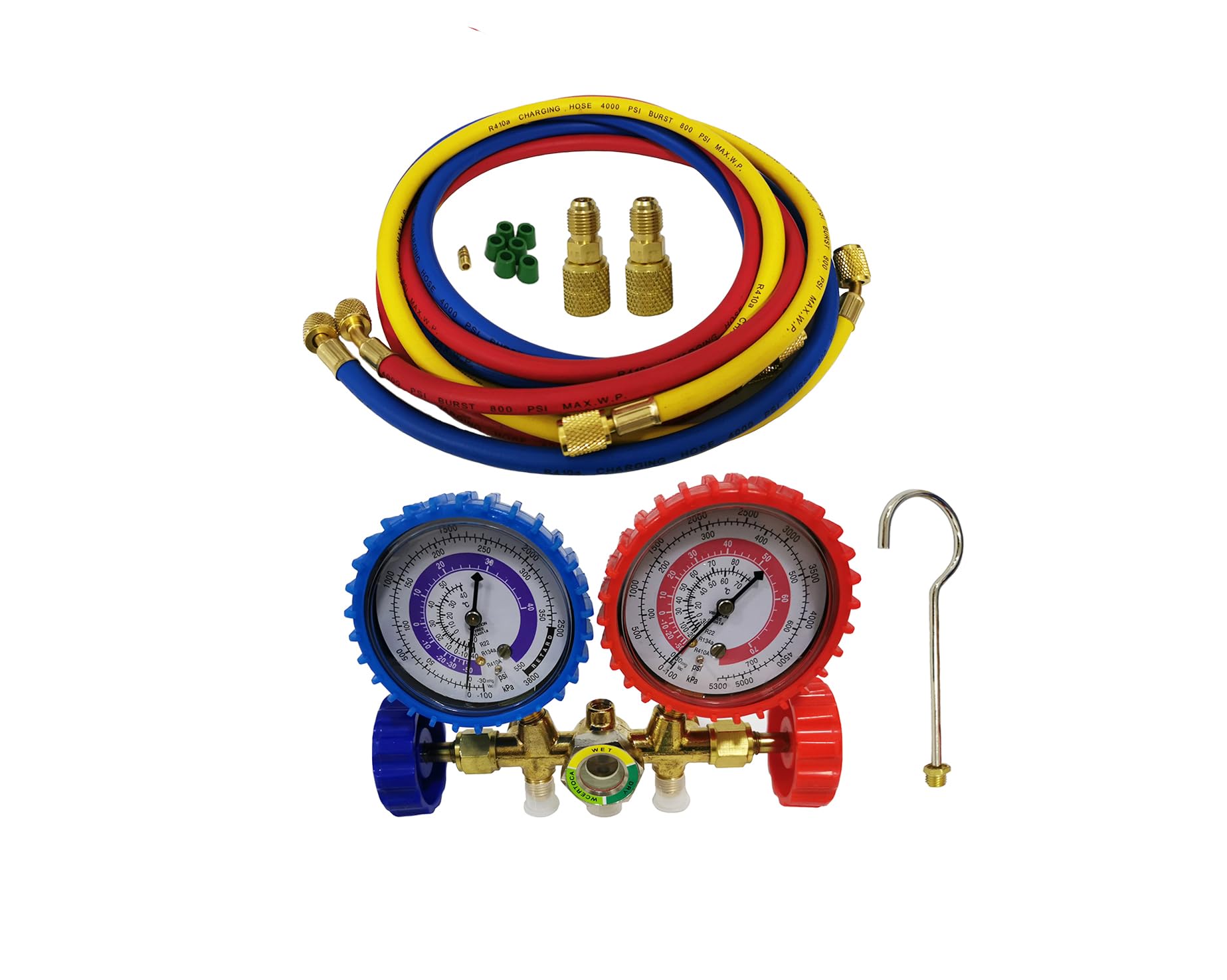 R410A Lot de manomètres de collecteur de réfrigération avec 3 raccords SAE de 6,35 mm pour réfrigérants R410A, R134A, R12, R22, R502