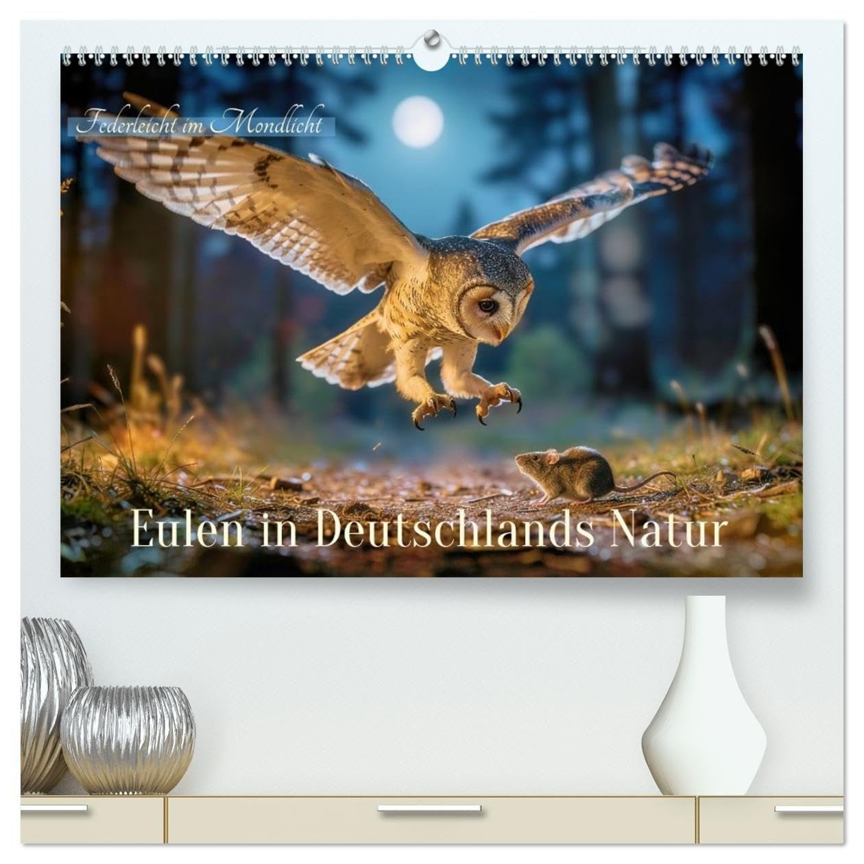 Eulen in Deutschlands Natur (hochwertiger Premium Wandkalender 2027 DIN A2 quer), Kunstdruck in Hochglanz: Federleicht im Mondlicht.