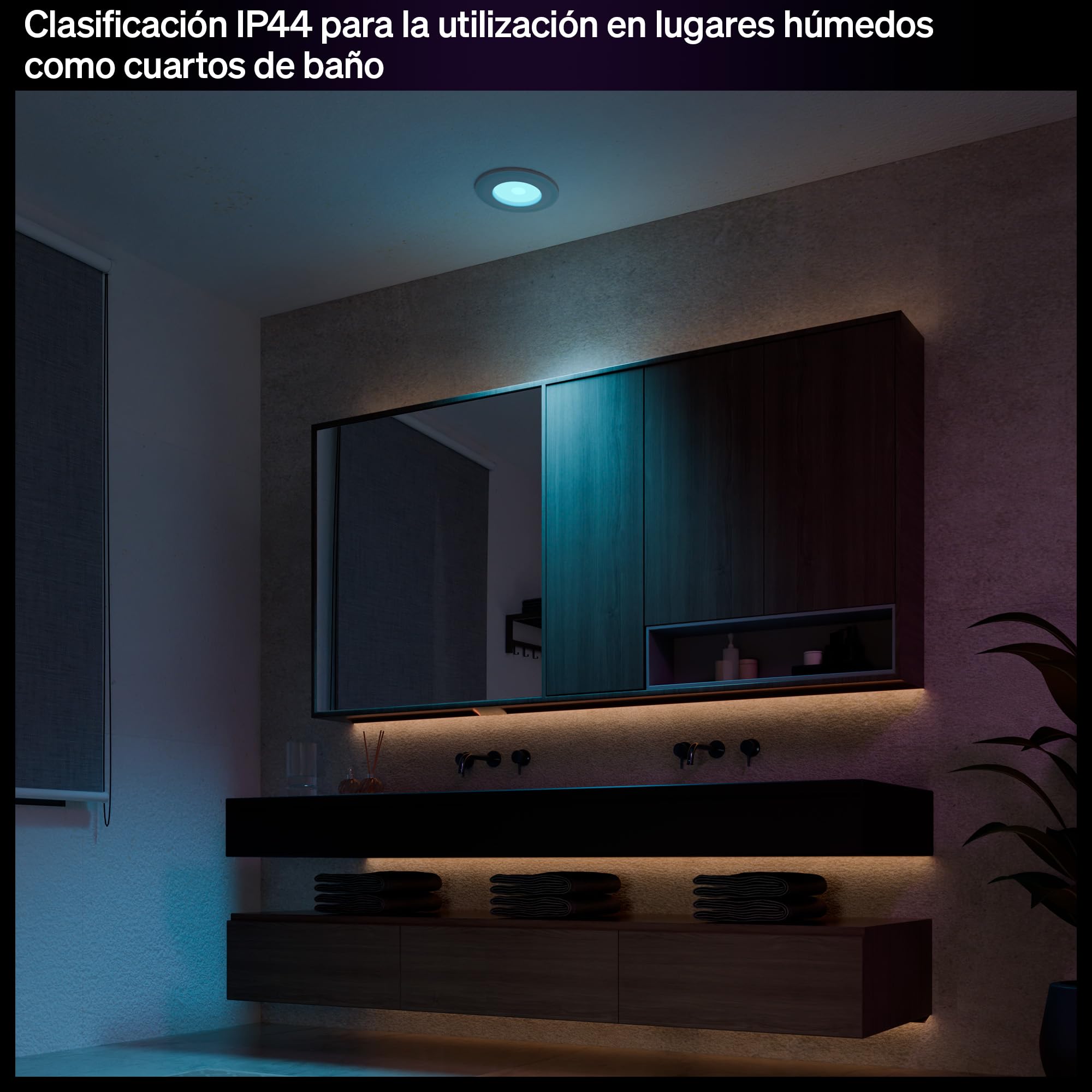 Philips Hue Slim Downlight, Foco LED Empotrable, 1000 lm, 90 mm, Diseño Delgado, Espectro Luz de Día 1000K-20000K, Regulación Ultrabaja, Color Preciso, Iluminación Inteligente, Blanco, Pack de 1