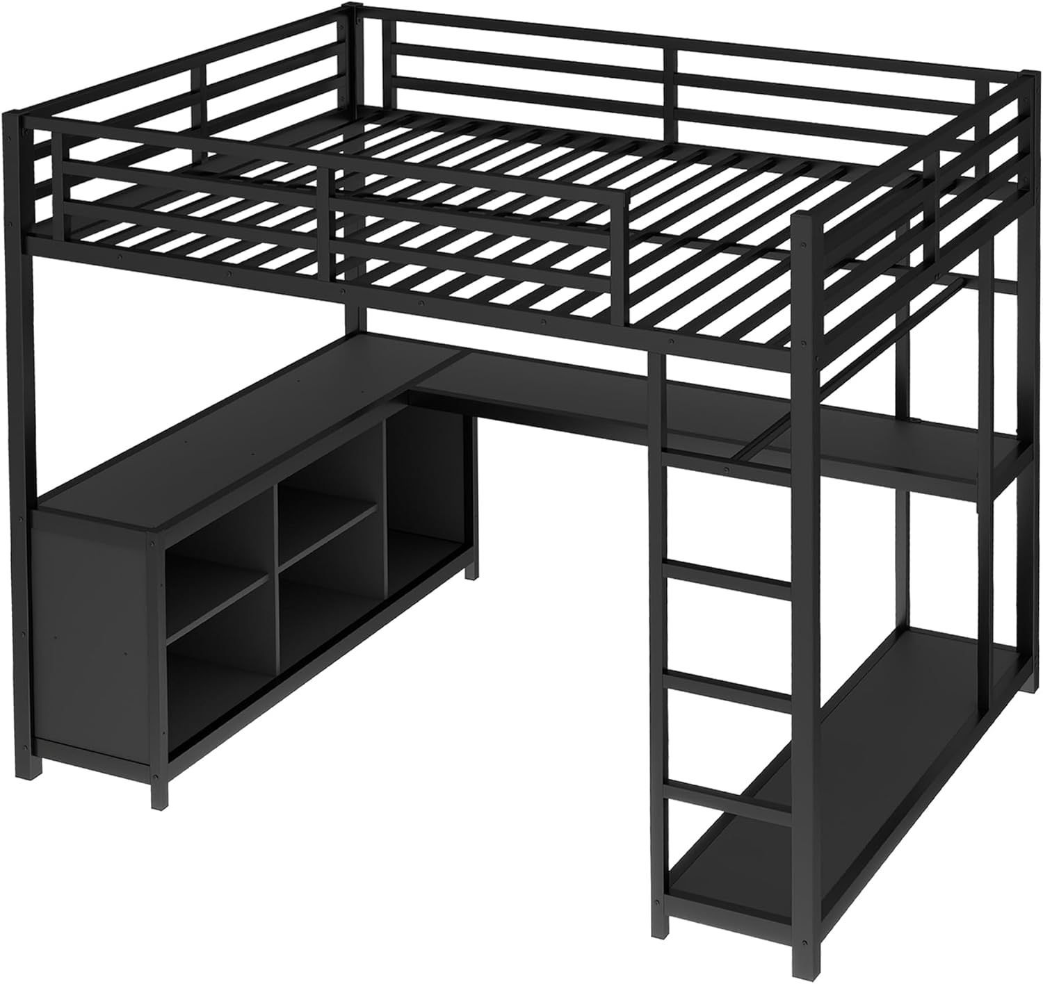 Close-up of the L-shaped desk area of the loft bed